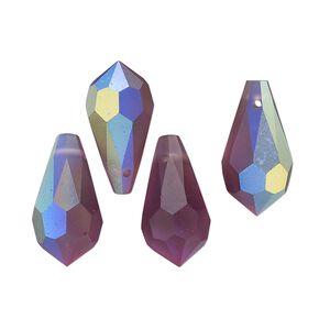 Bead 4pk amethyst AB matte, vintage Preciosa Czech crystal 18x9mm teardrop