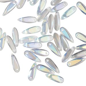 Bead 1pkg50 Czech pressed glass, translucent clear AB, 10x3mm top-drilled dagger.