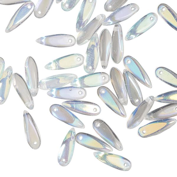 Bead 1pkg50 Czech pressed glass, translucent clear AB, 10x3mm top-drilled dagger. image number 0