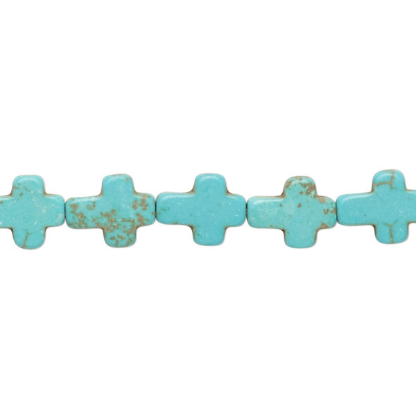 Bead, "howlite" (resin) (imitation), aqua blue, 10x8mm-11x9mm cross. Sold per 15-inch strand. image number 0