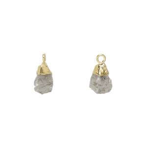 Tourmalinated quartz / sterling silver 1pkg1, hand-cut electrocoated gold-plated nugget drop natural 8x5mm-9x7mm