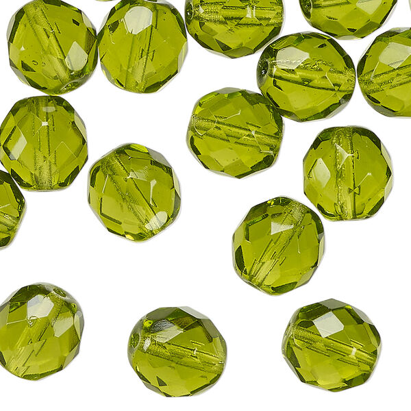Bead 1pkg40, Czech fire-polished glass, transparent olivine, 10mm faceted round. image number 0