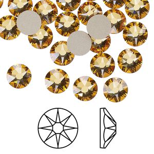 Flat back 12pk golden topaz foil back, Crystal Passions® 7.07-7.27mm rose round SS34 2088