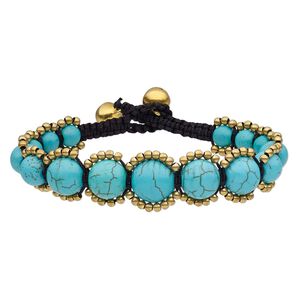 Magnesite / brass / waxed cotton cord 1pkg1, brass-plated bells / bracelet / adjustable 6-6.5 inch / button clasp / 16mm wide