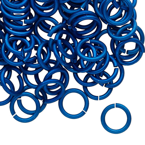 Jump ring, anodized tempered aluminum, dark blue, 10mm round, 7.2mm inside diameter, 15 gauge. Sold per pkg of 100. image number 0