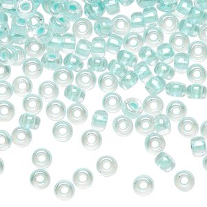 Seed bead, Miyuki, glass, pkg/250g, #6 rocaille, translucent aqua-lined pearlized crystal clear, (RR-4610).