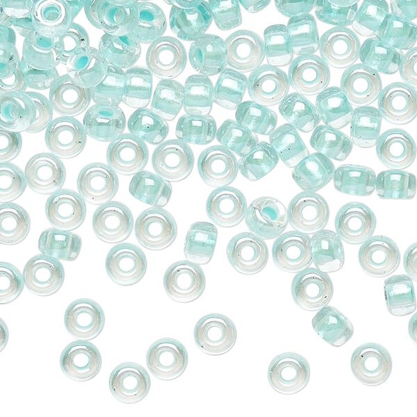 Seed bead, Miyuki, glass, pkg/250g, #6 rocaille, translucent aqua-lined pearlized crystal clear, (RR-4610). image number 0