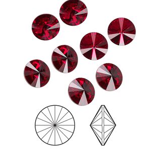 Chaton 8pk Siam foil back, Crystal Passions® 8.16-8.41mm rivoli SS39 1122