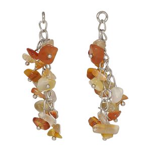 Red agate / carbon steel 1pkg2, cluster with open jump ring silver finished 48x14mm 5mm