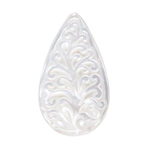 Component, gold lip shell (natural), 36x21mm hand-cut single-sided teardrop with tree, Mohs hardness 3-1/2. Sold individually.