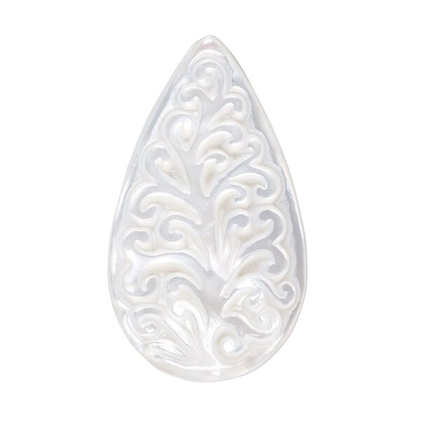 Component, gold lip shell (natural), 36x21mm hand-cut single-sided teardrop with tree, Mohs hardness 3-1/2. Sold individually. image number 0