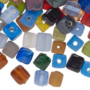 Bead mix, glass, translucent mixed colors, 7-10mm cube. Sold per 4-ounce pkg, approximately 150 beads.