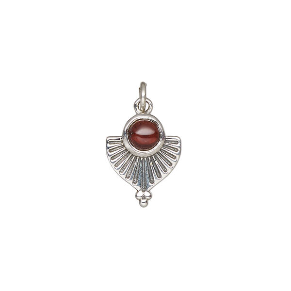 Garnet / sterling silver 1pkg1, antiqued fan drop natural 14x11.5mm image number 1