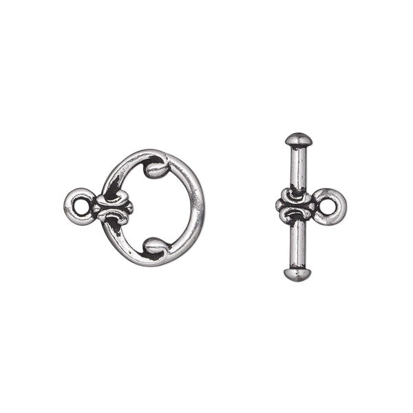 Clasp, TierraCast®, toggle, antique silver-plated pewter (tin-based alloy), 12mm fancy round. Sold per pkg of 10. image number 0