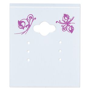 Earring card, PVC plastic, opaque white and purple, 2x1-1/2 inch square with butterfly design. Sold per pkg of 100.