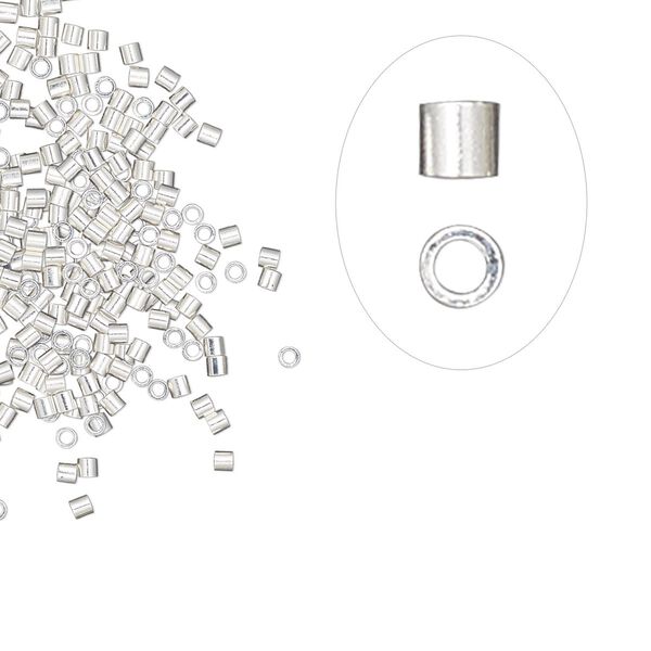 Crimp, silver-plated brass, 1.1x1mm micro cut seamless tube, 0.7mm inside diameter. Sold per pkg of 100. image number 0