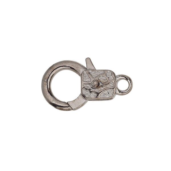 Clasp, lobster claw, gunmetal-plated "pewter" (zinc-based alloy), 19.5x13mm with double-sided abstract design. Sold per pkg of 8. image number 0