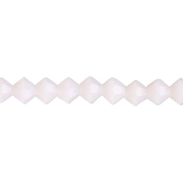 Bead, glass, translucent pastel pink, 6mm bicone with 0.6-0.8mm hole. Sold per 15-1/2" to 16" strand. image number 0