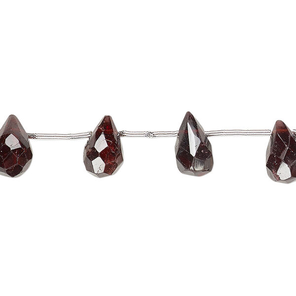 Bead, garnet (natural), 7x4mm-10x7mm graduated hand-cut faceted briolette, B grade, Mohs hardness 7 to 7-1/2. Sold per pkg of 19 beads. image number 0