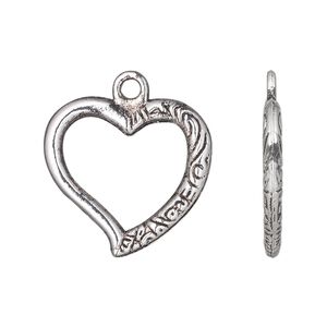 Charm, antique silver-plated "pewter" (zinc-based alloy), 23x22mm 2-sided open heart. Sold per pkg of 10.