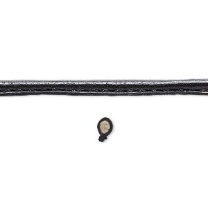 Cord, leather, black, 4mm stitched. Sold per 5-yard spool.