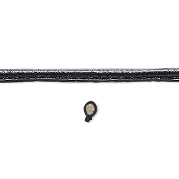 Cord, leather, black, 4mm stitched. Sold per 5-yard spool. image number 0