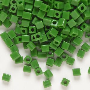 Seed bead, Miyuki, glass, pkg/25g, 3.5-3.7mm square, opaque green (SB-411).