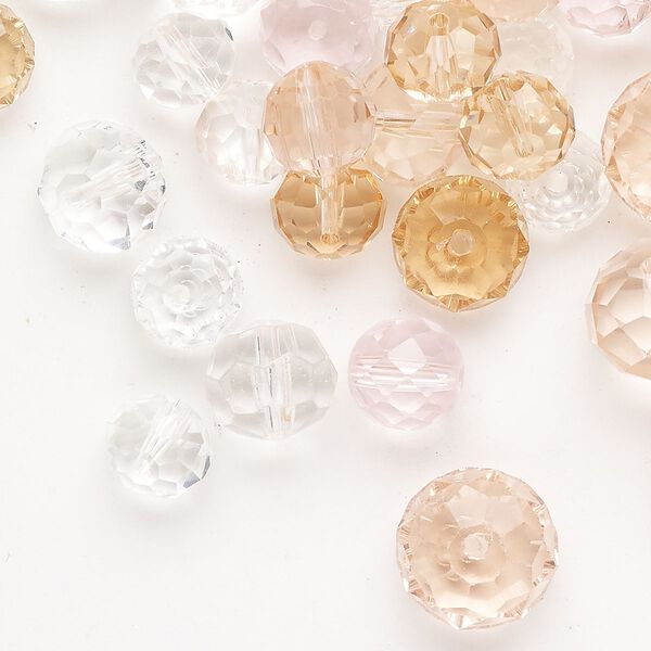 Glass 1pkg1 bead mix mixed shapes translucent / transparent clear / peach / pink 3 ounce mixed sizes image number 0