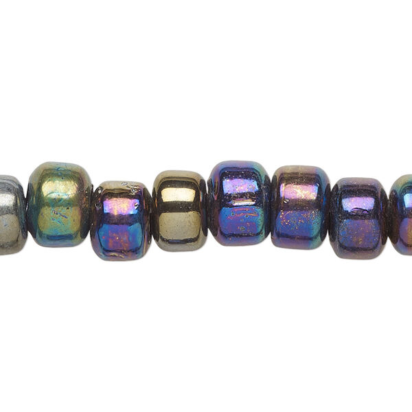 Bead, glass, opaque luster oil slick, 9x7mm crow. Sold per 24-inch strand. image number 0