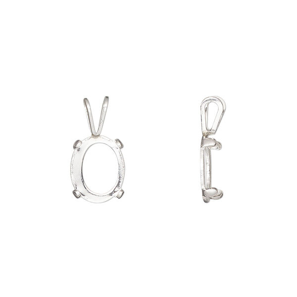 Drop, Cab-Tite™, sterling silver, 10x8mm 4-prong oval setting. Sold individually. image number 0