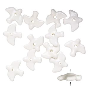 Bead, porcelain, white, 23x20mm dove. Sold per pkg of 12.