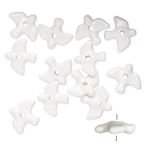 Bead, porcelain, white, 23x20mm dove. Sold per pkg of 12. image number 0