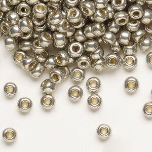 Seed bead, Miyuki, glass, pkg/250g, #6 rocaille, Duracoat® opaque galvanized light pewter, (RR-4221).