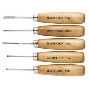 Micro carving tools, Ramelson USA®, carbon steel and wood, brown, 5 to 5-1/4 inches. Sold per 5-piece set.