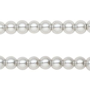 Bead, glass pearl, light grey, 6mm round. Sold per pkg of (2) 15-inch strands, approximately 140 beads.