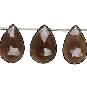 Smoky quartz 1pkg1, top-drilled faceted puffed teardrop bead 8 inch graduated 15x10mm-19x13mm