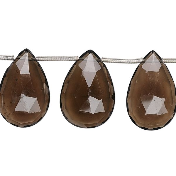 Smoky quartz 1pkg1, top-drilled faceted puffed teardrop bead 8 inch graduated 15x10mm-19x13mm image number 0