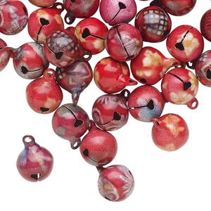 Bell mix, brass and enamel, multicolored, 12mm with clapper. Sold per pkg of 50.