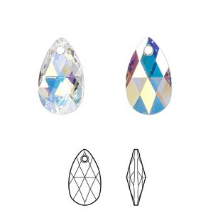 Drop 24pk crystal AB, Crystal Passions® 16x9mm pendant pear 6106