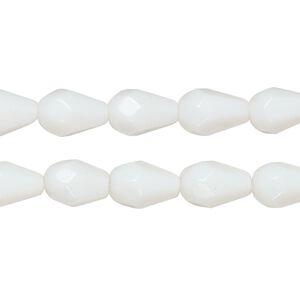 Bead, glass, opaque white, 10x7mm faceted teardrop. Sold per pkg of (2) 13-inch strand, approximately 60 beads.