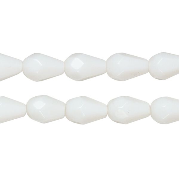 Bead, glass, opaque white, 10x7mm faceted teardrop. Sold per pkg of (2) 13-inch strand, approximately 60 beads. image number 0
