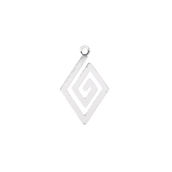 Drop, silver-plated steel, 18x12mm two-sided diamond. Sold per pkg of 10. image number 0