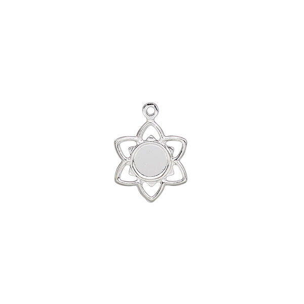 Charm, silver-plated brass, 11mm flower with 4mm round setting. Sold per pkg of 10. image number 0