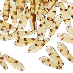 Bead 1pkg50 Czech pressed glass, transparent tortoise, 15.5x5mm top-drilled dagger.