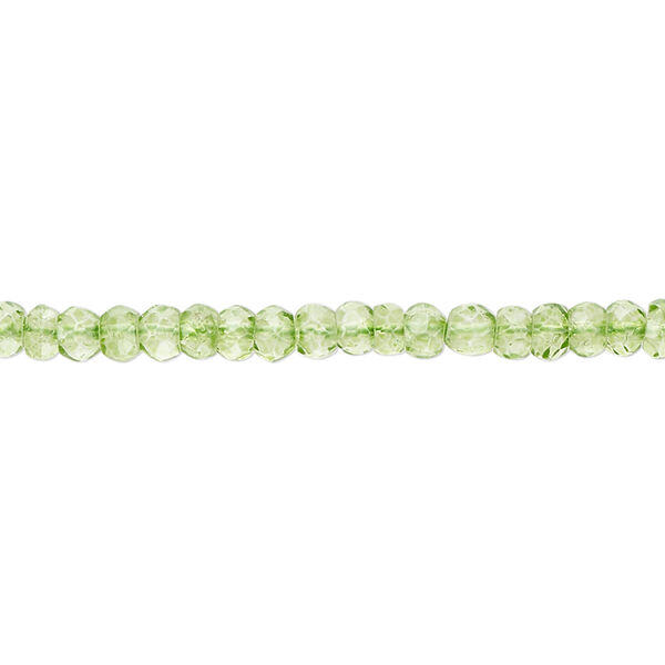 Bead, quartz crystal (coated), green, 3x2mm-4x3mm hand-cut faceted rondelle, B grade, Mohs hardness 7. Sold per 12-inch strand, approximately 130 beads. image number 0