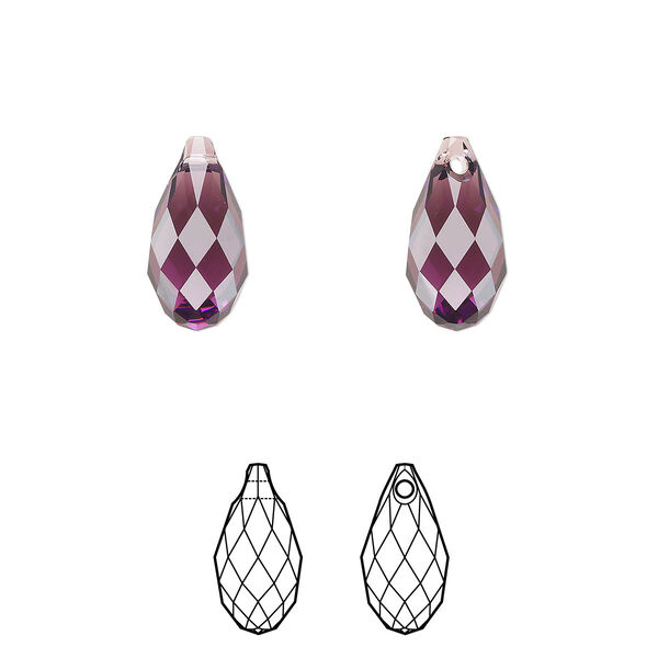 Briolette 2pk amethyst, Crystal Passions® 13x6.5mm pendant drop 6010 image number 0