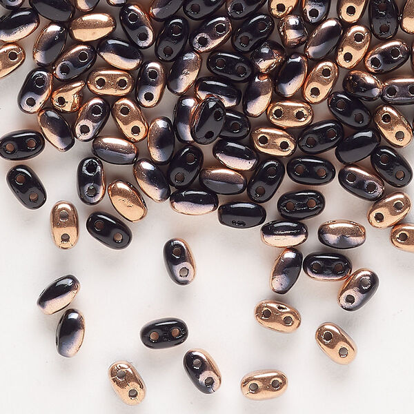 Seed bead glass 200pk 5x2.5mm 2-strand oval, opaque 2-tone black copper iris image number 0