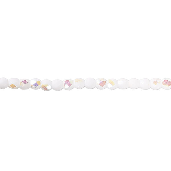 Bead, Czech fire-polished glass, opaque white AB, 3mm faceted round. Sold per 15-1/2" to 16" strand, approximately 130 beads. image number 0