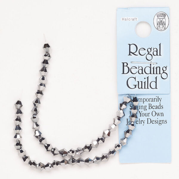Bead glass 1pk 4mm faceted bicone, opaque chrome 8 inch image number 0