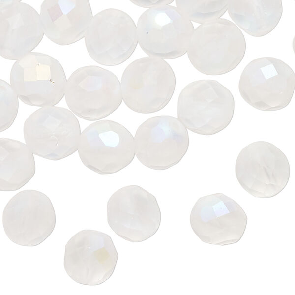Bead 1pkg600, Czech fire-polished glass, matte opal AB, 8mm faceted round. 1/2 mass. image number 0